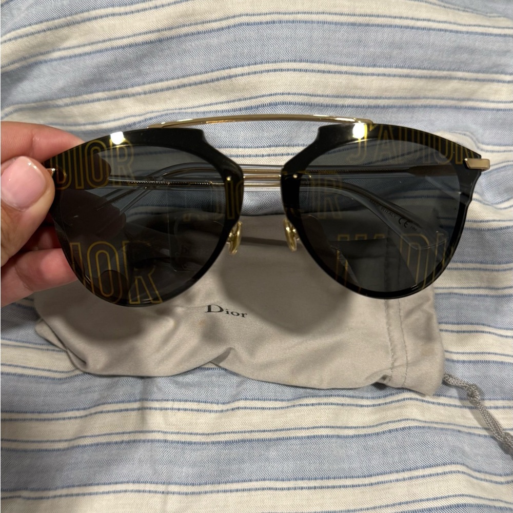 Dior Black and Gold Reflective Sunglasses - Picture 3 of 5
